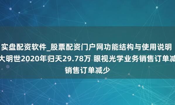 实盘配资软件_股票配资门户网功能结构与使用说明 苏大明世2020年归天29.78万 眼视光学业务销售订单减少